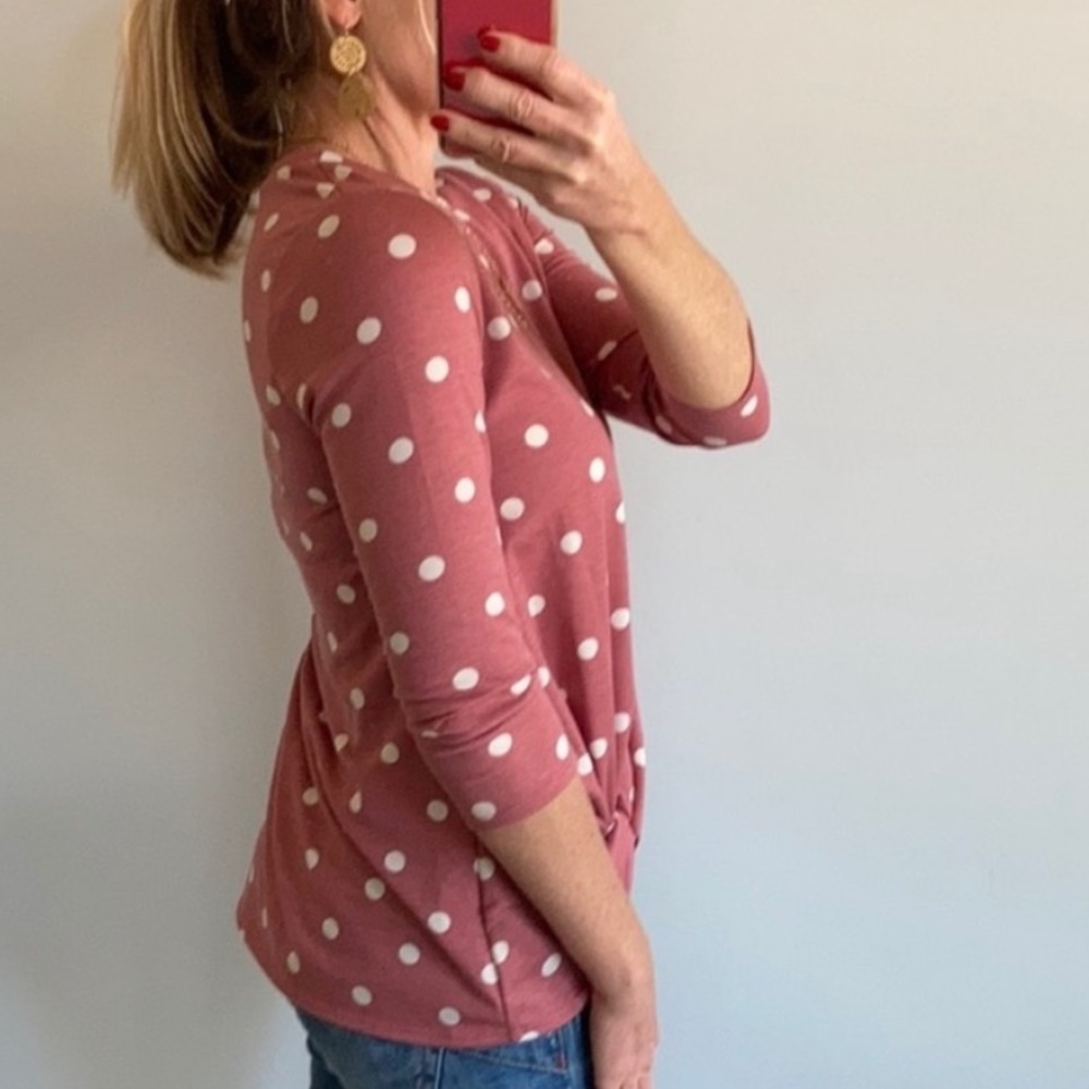 Mauve & White Polka Dot 3/4 Sleeve Top - Picture 5 of 6